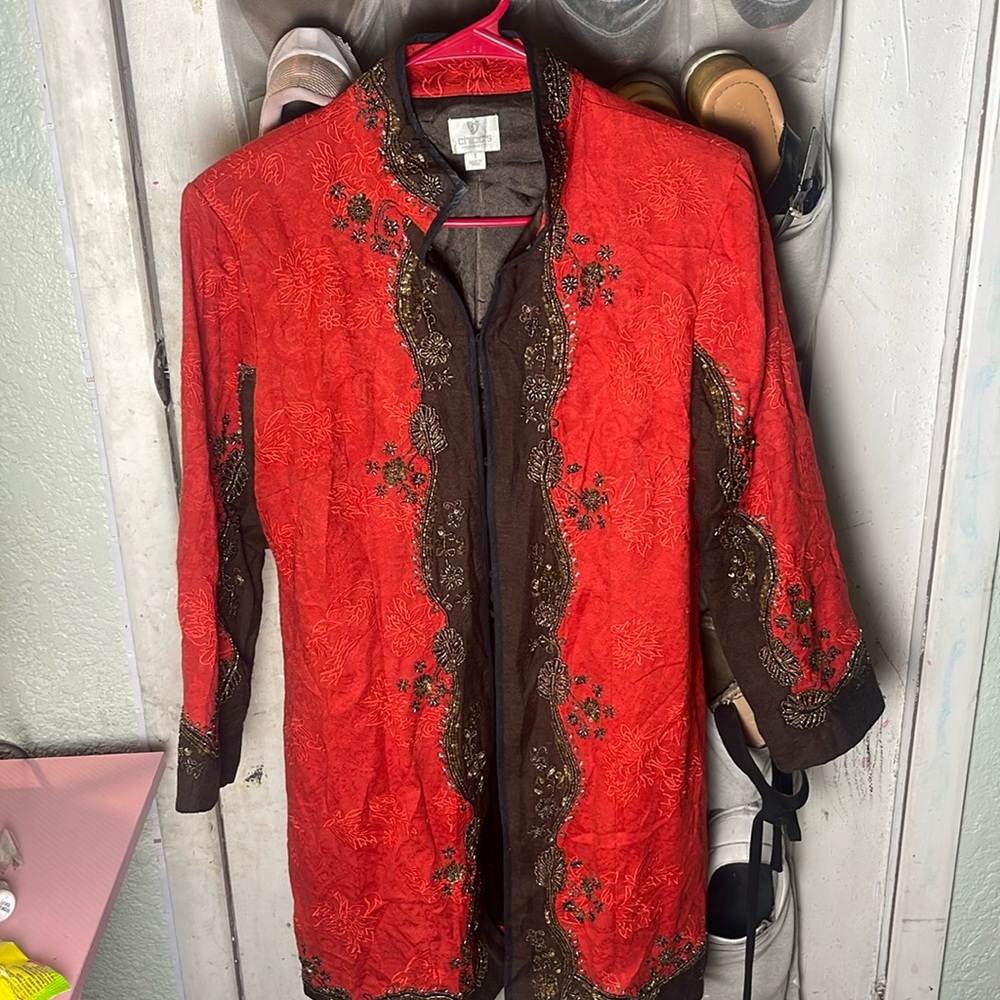 Chico's Goji Berry Brown Heritage Beaded Jacket
XS